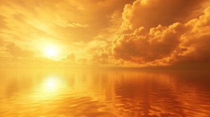 Fototapeta premium Golden sunset reflecting on calm ocean, fiery cloudscape