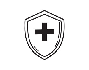 medical shield doodle hand drawn icon. Outline drawing medical shield health line clipart symbol
