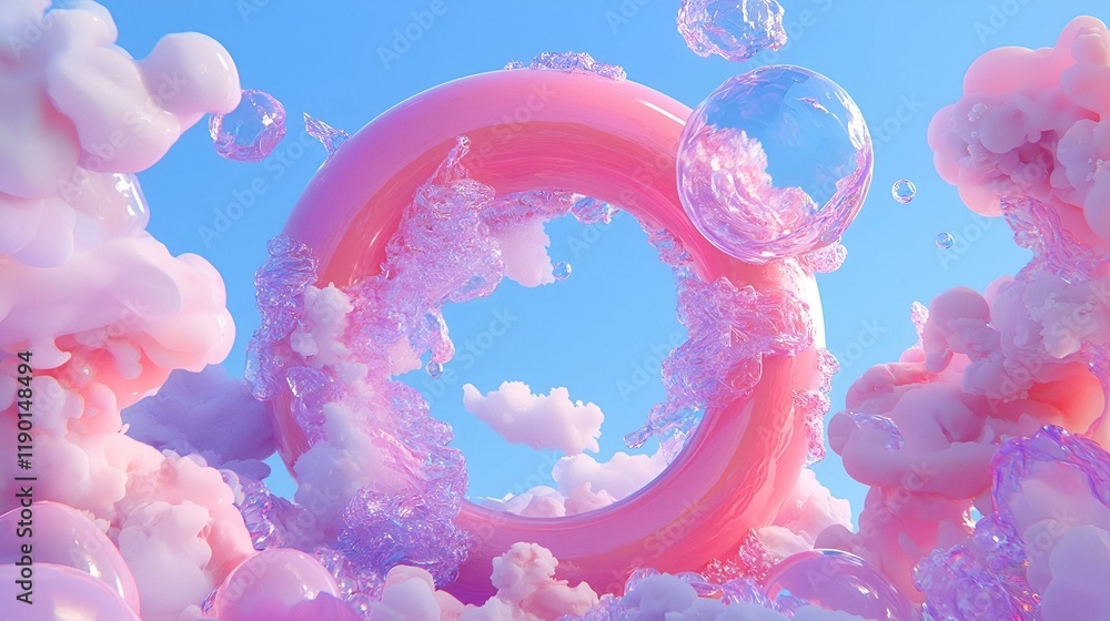 Poster surreal world of endless structures, an imaginative landscape filled with bizarre formations and vib