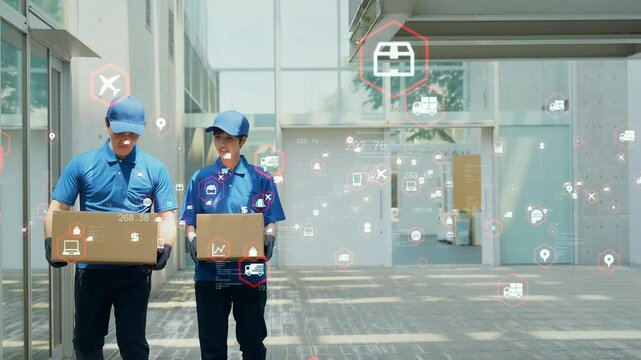 logistics, transportation, traffic, technology, tech, delivery, postal, shipping, e-commerce, ec site, business, worker, data, network, iiot, ict, luggage, staff, future, cyber, traceability, japanese