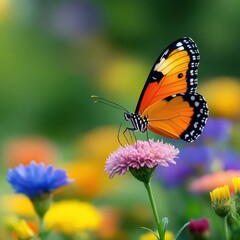 Obraz premium [butterfly perched on colorful flowers] Bright Butterfly Perched on Vibrant Flower