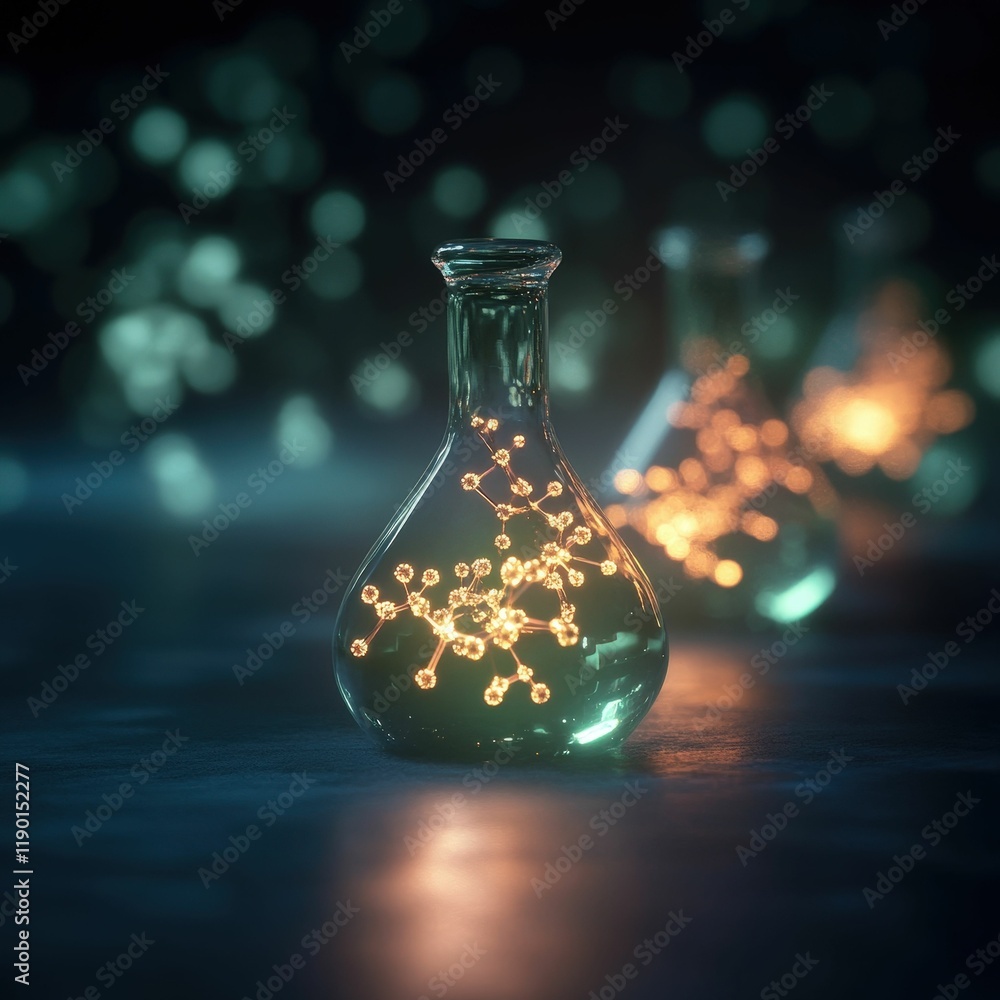 Poster experimental nanobiofuel reactors illuminated in dark lab setting science research environment innov