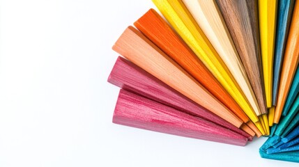 Fototapeta premium A vibrant array of colored pencils arranged in a semi-circle. Each pencil showcases unique colors and shades. Perfect for creative projects and artistic expression. Generative AI