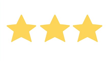Fototapeta premium 3 flat yellow stars on a white background. Rating, score, review. User's feedback. Customer experience. Quality service. Three. Award