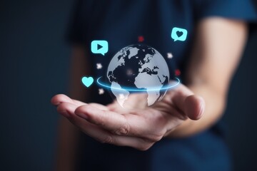 Hand Holding a Global Network of Social Media Icons