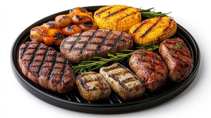 Obraz premium [Grilling Gatherings techniques seasonal grilling] Freshly Grilled BBQ Platter with Herbs and Skewers for Casual Dinner Party or Outdoor Gathering