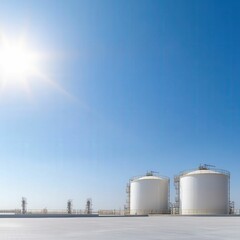 Obraz premium Refinery fuel storage tanks industrial site photography open sky wide angle efficiency in energy management