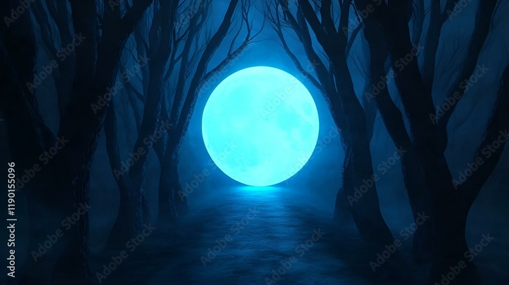 Poster moonlit serenity, a tranquil pathway illuminated by soft moonlight, surrounded by minimalistic desig