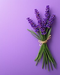 [Vertical split photo with purple wall and lavender flowers on gray background] Stunning Floral Art Lavender Bouquet Against Purple & Gray Backdrops