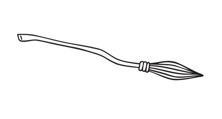 Naklejka premium witch broom doodle hand drawn icon. Outline drawing witch broom line clipart symbol. Halloween magic broom. 