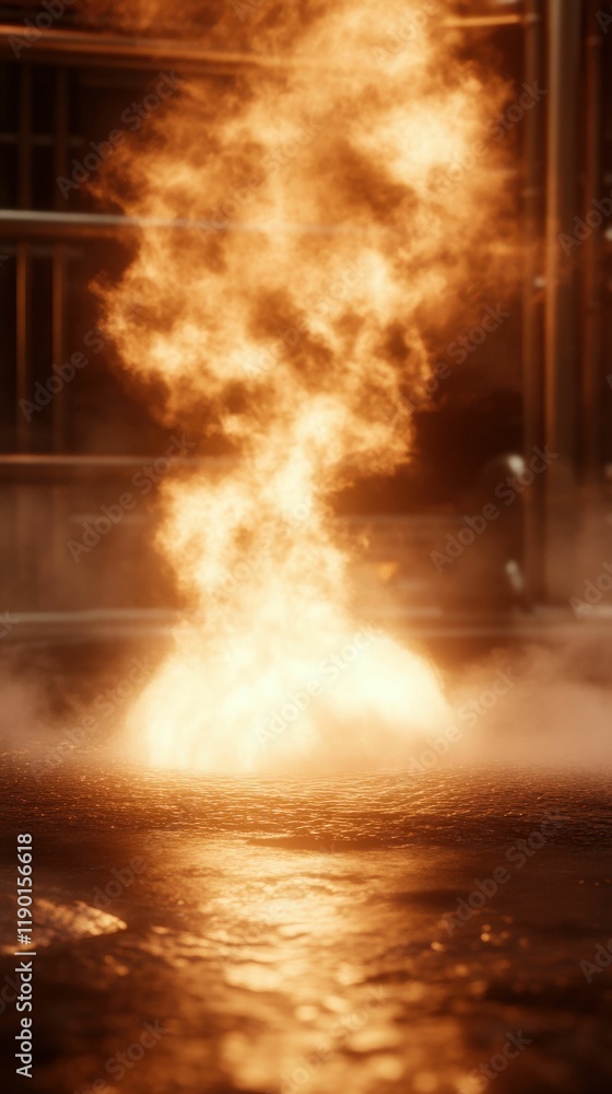 Poster thermal cracking process in an industrial setting captivating flames immersive environment dynamic v
