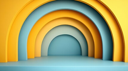 Fototapeta premium Abstract Colorful Archway: A Playful Composition of Blue and Yellow Hues