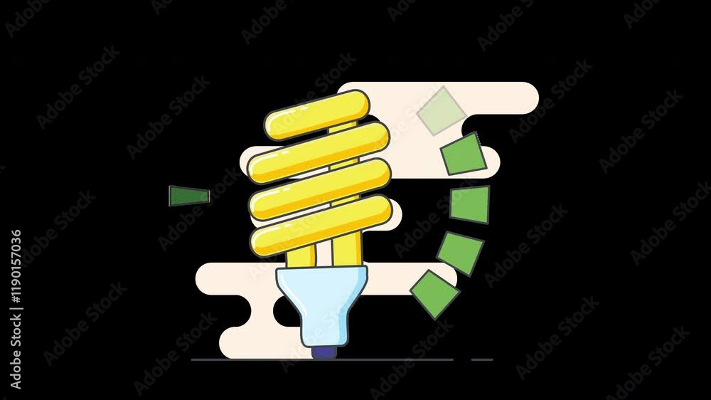 Poster an animated light bulb with a spiral design, surrounded by abstract shapes.