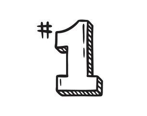 Number one doodle hand drawn icon. Outline drawing first number line clipart symbol