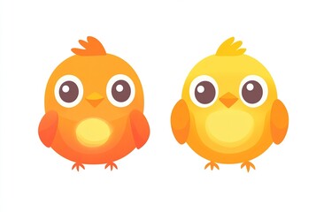 Fototapeta premium Adorable Baby Chicks: Two Cute Yellow and Orange Birds, Joyfully Chirping, Displaying Vibrant Colors, Delightfully Charming