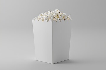 High-quality 3D popcorn box, sleek design, light grey setting.
