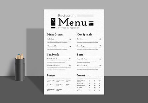 Minimalist Food Menu Template