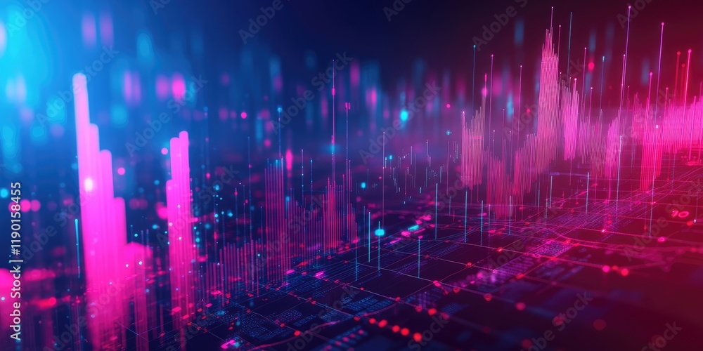 Aufkleber Abstract Digital Visualization of Financial Data with Colorful Graphs and Waves Against a Dark Background