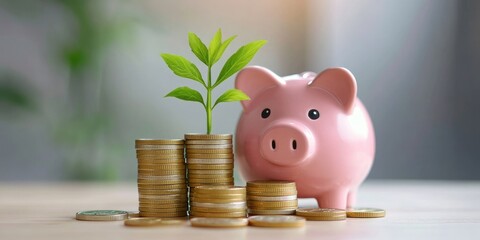 Growth and Prosperity Concept with Piggy Bank and Coins Symbolizing Financial Success and Sustainable Investment