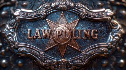 Ornate metallic emblem with the word "Lawpling" embossed on a dark background.