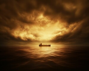 Early tanker ships transporting processed fuels across serene waters at sunset maritime industry atmospheric view