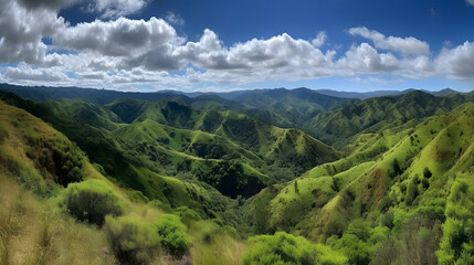 Fototapeta premium a view of a mountain range with a blue sky