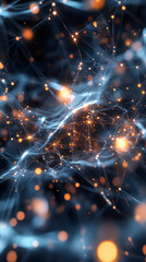 Fototapeta premium AI-generated visualization of a neural network with dynamic nodes and interconnected pathways, illustrating the continuous learning process of AI models.