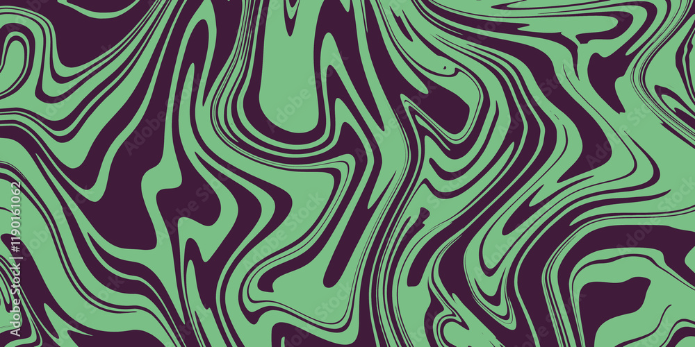 Poster abstract green and black fluid pattern with wavy, swirling lines creating a dynamic, psychedelic eff