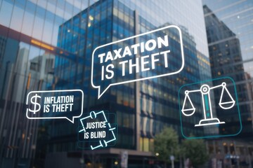Obraz premium Taxation Inflation and Justice Themes Depicted on Glass Building