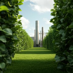 Fototapeta premium Sustainable green biofuel plant surrounded by lush greenery eco-friendly innovation nature setting elevated perspective