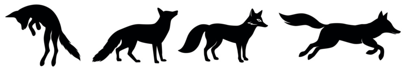 Sat of fox silhouettes in different positions.