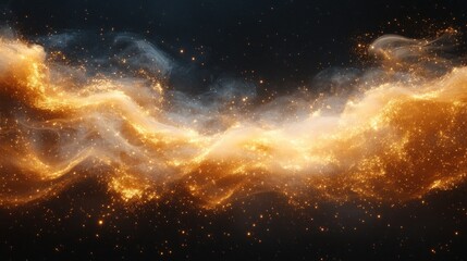 Fototapeta premium Glowing golden nebula cosmic dust swirls.