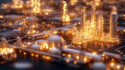 Obraz premium Futuristic workflow of aimanaged petrochemical refinery industrial zone digital high-tech environment aerial view innovation