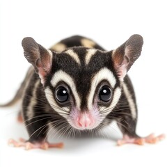Fototapeta premium Adorable sugar glider posing, white background, wildlife pet