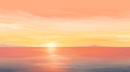 Obraz premium Serene Sunset Over Calm Ocean Waters And Distant Mountains