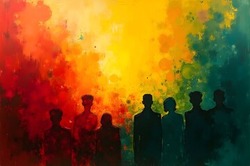 Juneteenth freedom day celebration in modern art style with bright red  yellow  green and black colors.