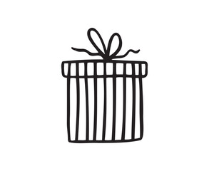 Hand drawn gift box isolated doodle outline. Present box