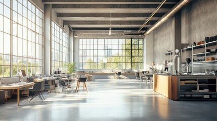 Sunlit Industrial Loft Office Space Design