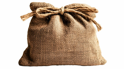 Tied burlap sack, studio shot, white background, packaging