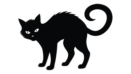 Spooky Black Cat with Arched Back