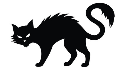 Spooky Black Cat with Arched Back