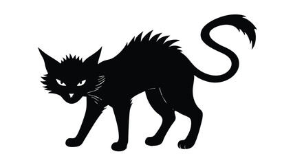 Spooky Black Cat with Arched Back