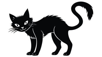 Spooky Black Cat with Arched Back