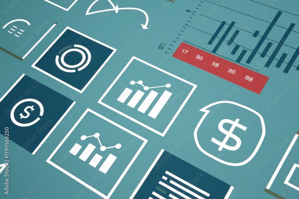 Poster financial data analysis charts and graphs displayed