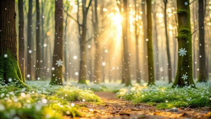 Fototapeta premium Softly Falling Snowflakes on a Gentle Forest Floor