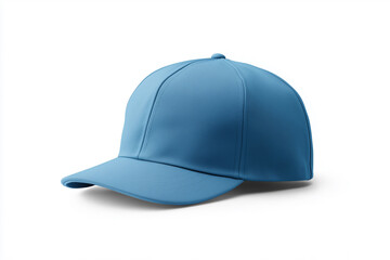 Fototapeta premium blue baseball cap with a white background. The hat is sitting on a white surface