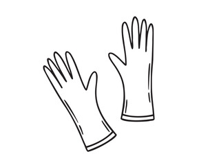 Rubber gloves for cleaning doodle hand drawn icon. Outline drawing rubber gloves line clipart symbol