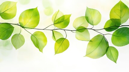 Obraz premium Lush green leaves branch on bright background.
