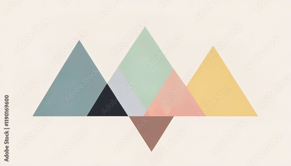 Poster abstract geometric composition of triangles in a soft color palette on a cream background