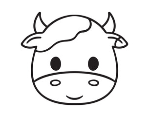 Cute cow face cartoon doodle hand drawn icon. Outline drawing cute cow face cartoon line clipart symbol